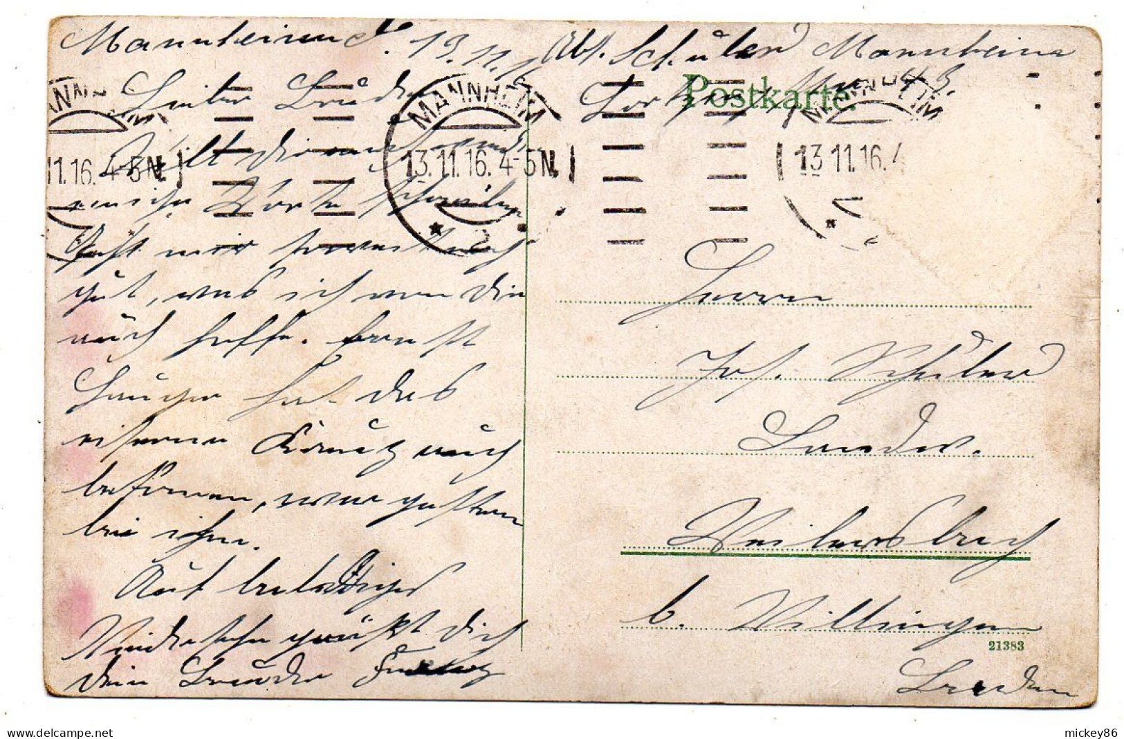 Allemagne-- MANNHEIM --1916 -- Kaiserl Post ..  Colorisée.......cachet - Mannheim