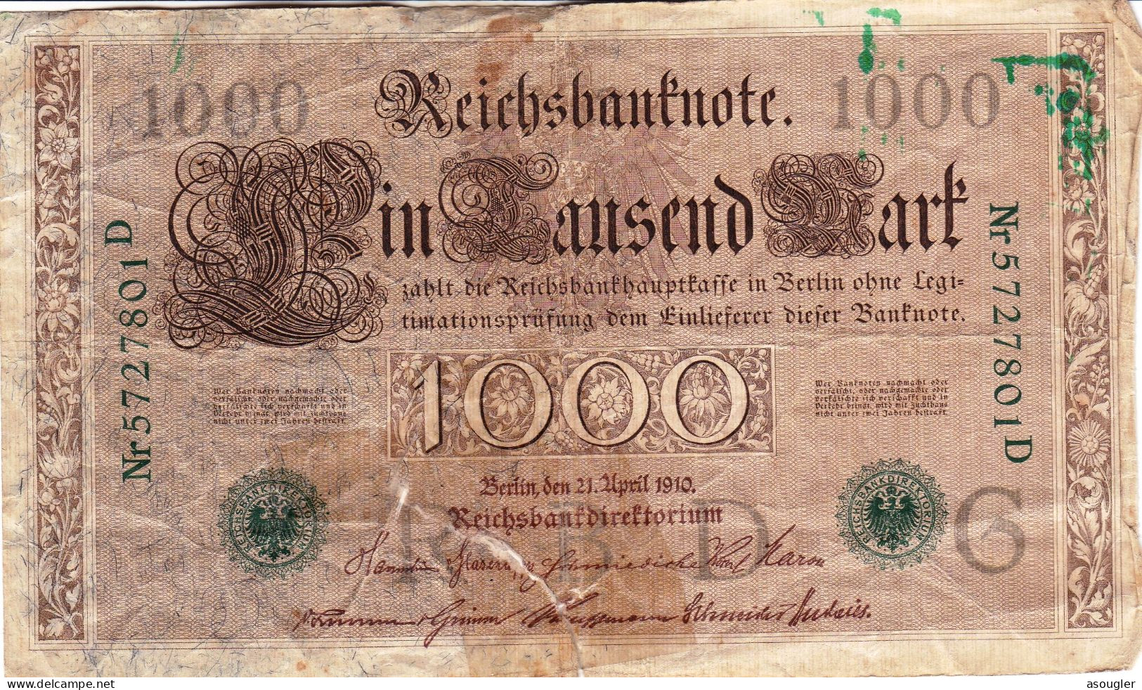 Germany 1000 Mark 1910 G P-45b "free Shipping Via Regular Air Mail (buyer Risk Only)" - 1.000 Mark