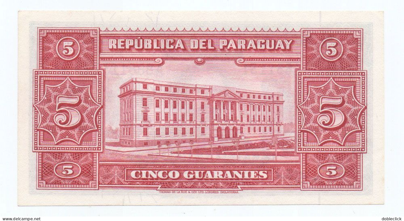 PARAGUAY - 5 GUARANIES NOTE STARK & ROMEO SIGN. P-186c 1952 - UNC - Paraguay