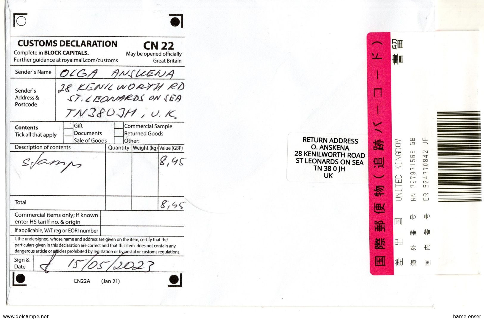 66607 - Grossbritannien - 2023 - 7@QEII "1st" A R-LpBf ST LEONARDS ON SEA -> Japan - Non Classés