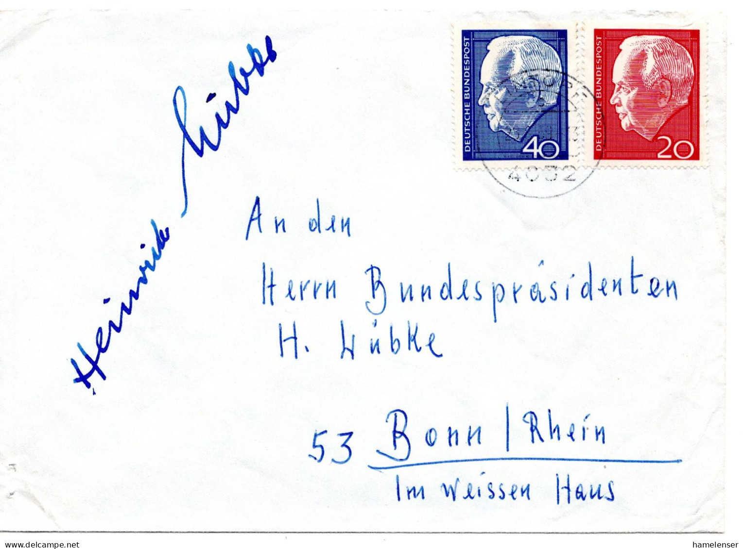 66617 - Bund - 1969 - Luebke I, Satz A Bf LINTORF -> Bonn, M Autogramm Von Heinreich Luebke Am Letzten Tag Der Amtszeit - Andere & Zonder Classificatie