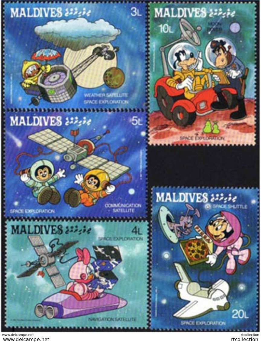 Maldives 1988 Space Exploration Walt Disney Cartoon Characters Childhood Animation Mickey Mouse Art Film Stamps (35) MNH - Sonstige & Ohne Zuordnung