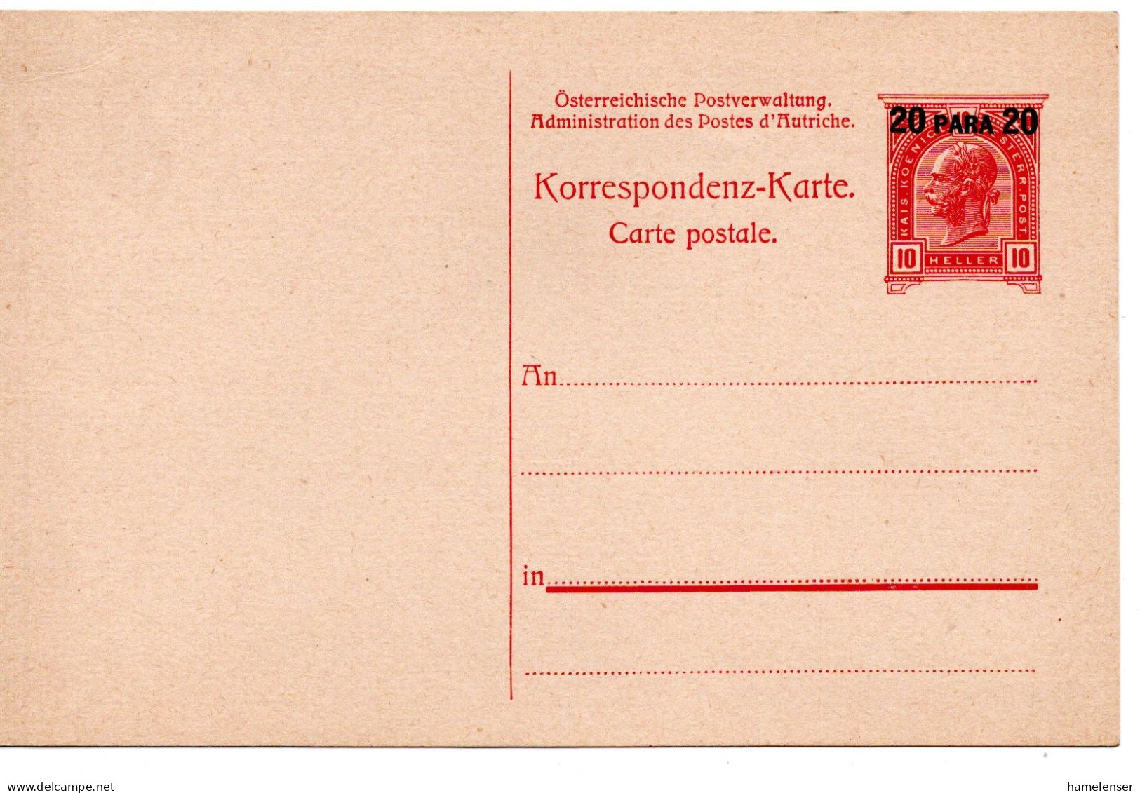 66625 - Österreich / Post In Der Levante - 1907 - 20P/10H GAKte, Ungebraucht - Oriente Austriaco