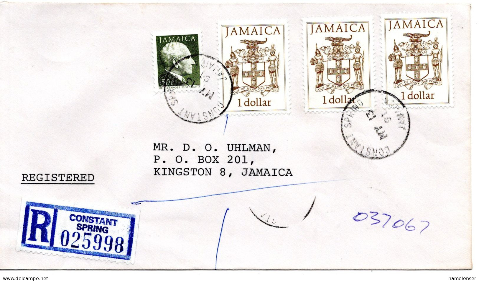 66630 - Jamaika - 1991 - 3@$1 Wappen MiF A R-Bf CONSTANT SPRING -> Kingston - Jamaique (1962-...)