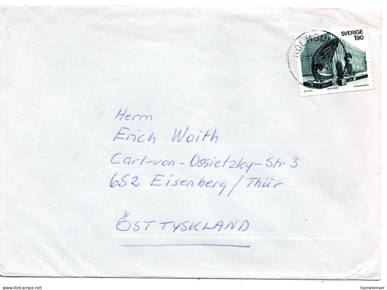 66631 - Schweden - 1976 - Kr.1,90 Kunst EF A Bf HOLMSUND -> DDR - Storia Postale