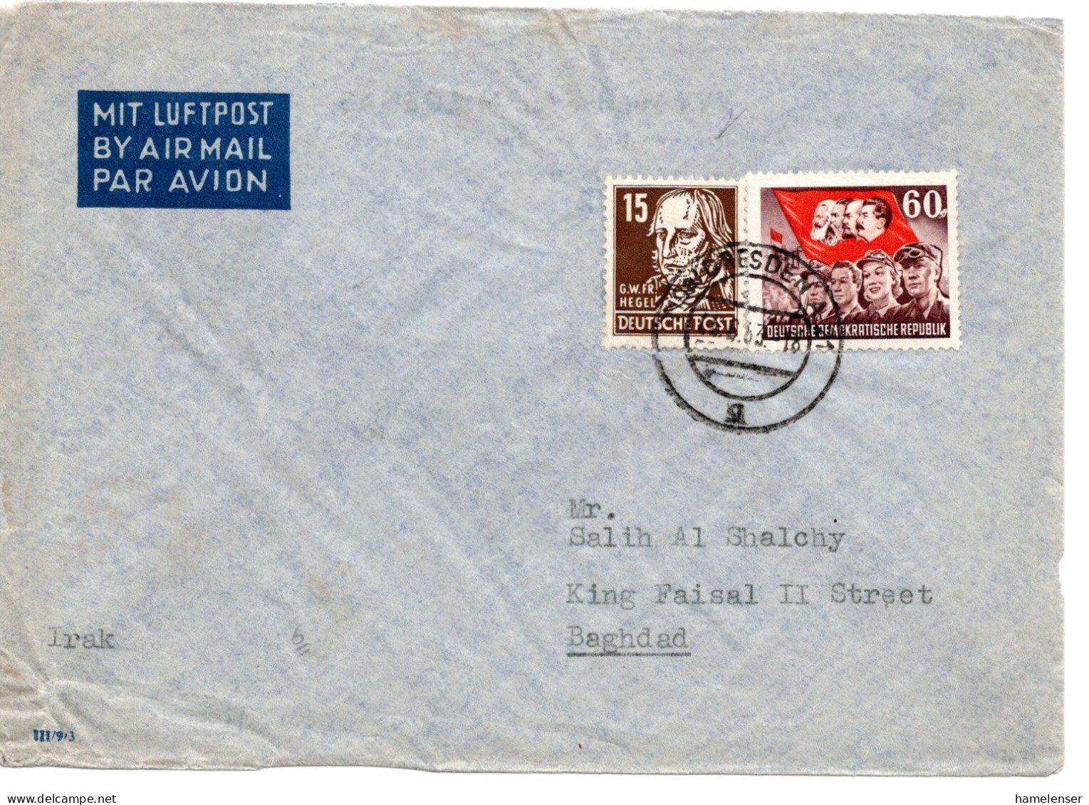 66646 - DDR - 1953 - 60Pfg Marx MiF A LpBf DRESDEN -> BAGHDAD (Irak) - Lettres & Documents