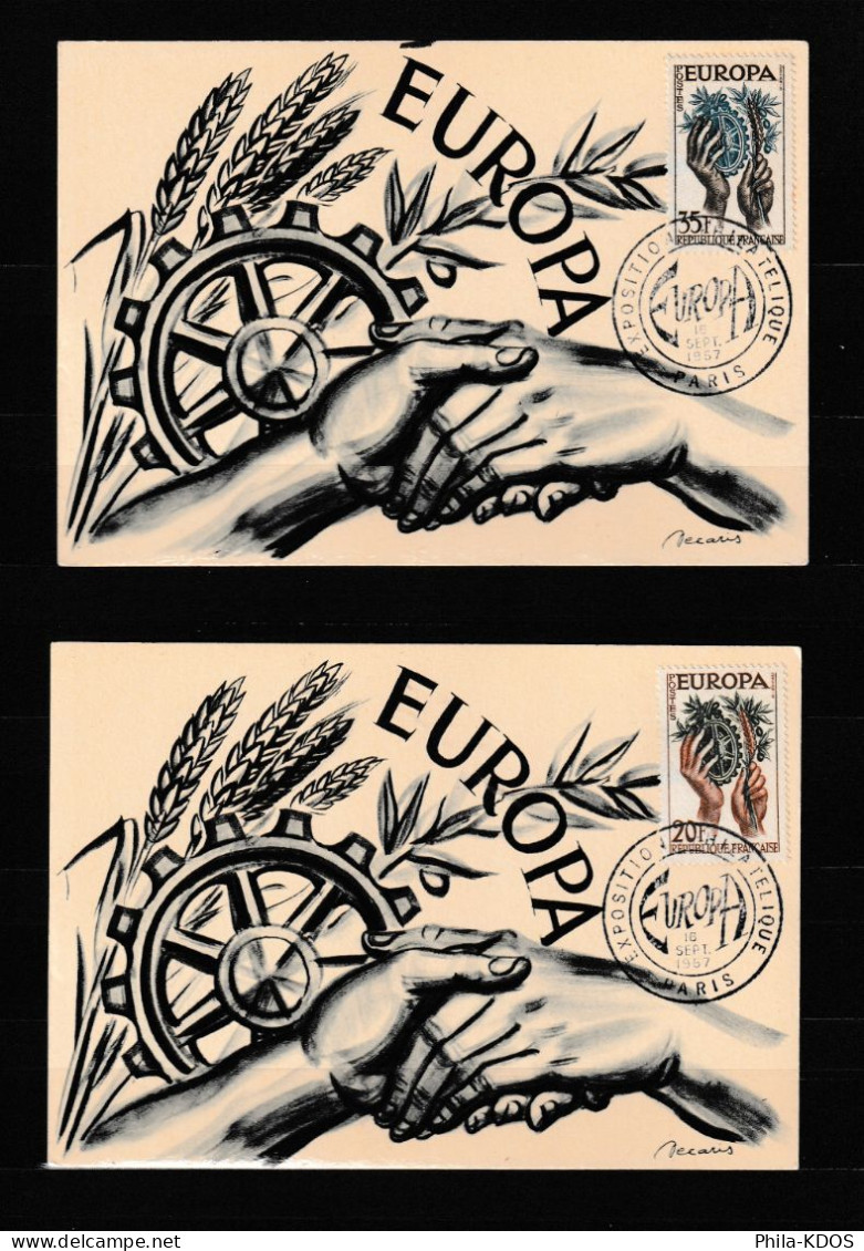 " EUROPA 1957 " Sur 2 Cartes Maximum. N° YT 1122 1123. Parfait état. CM - 1957