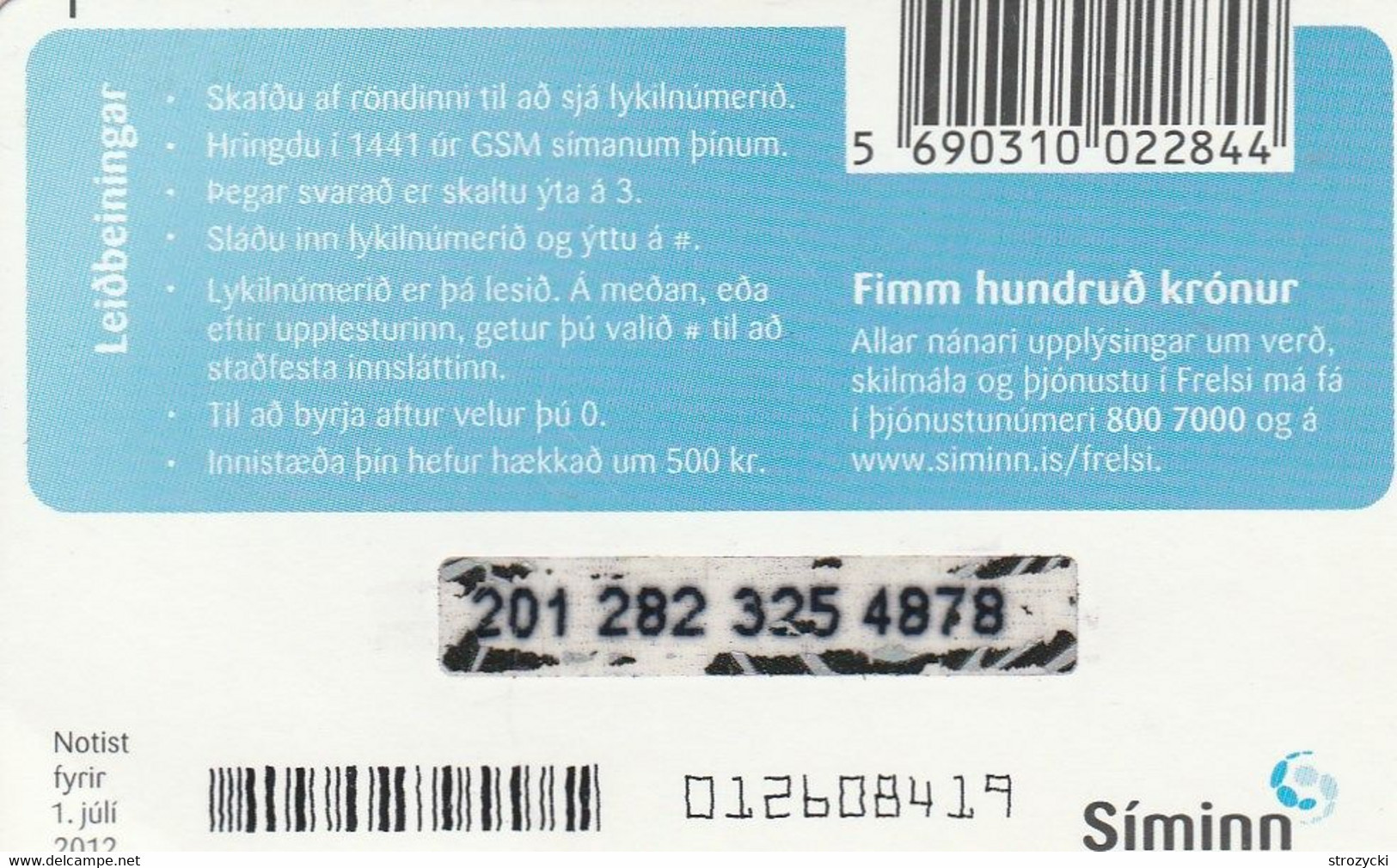 Iceland - Siminn -  Blue 500 Kr (01.07.2012) - IJsland