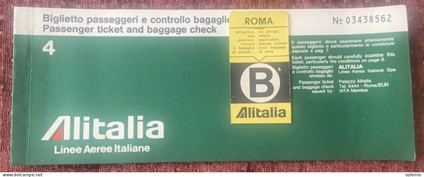 ALITALIA ,LINEE AEREE ITALIANE, ,TICKET ,1972 - Europe