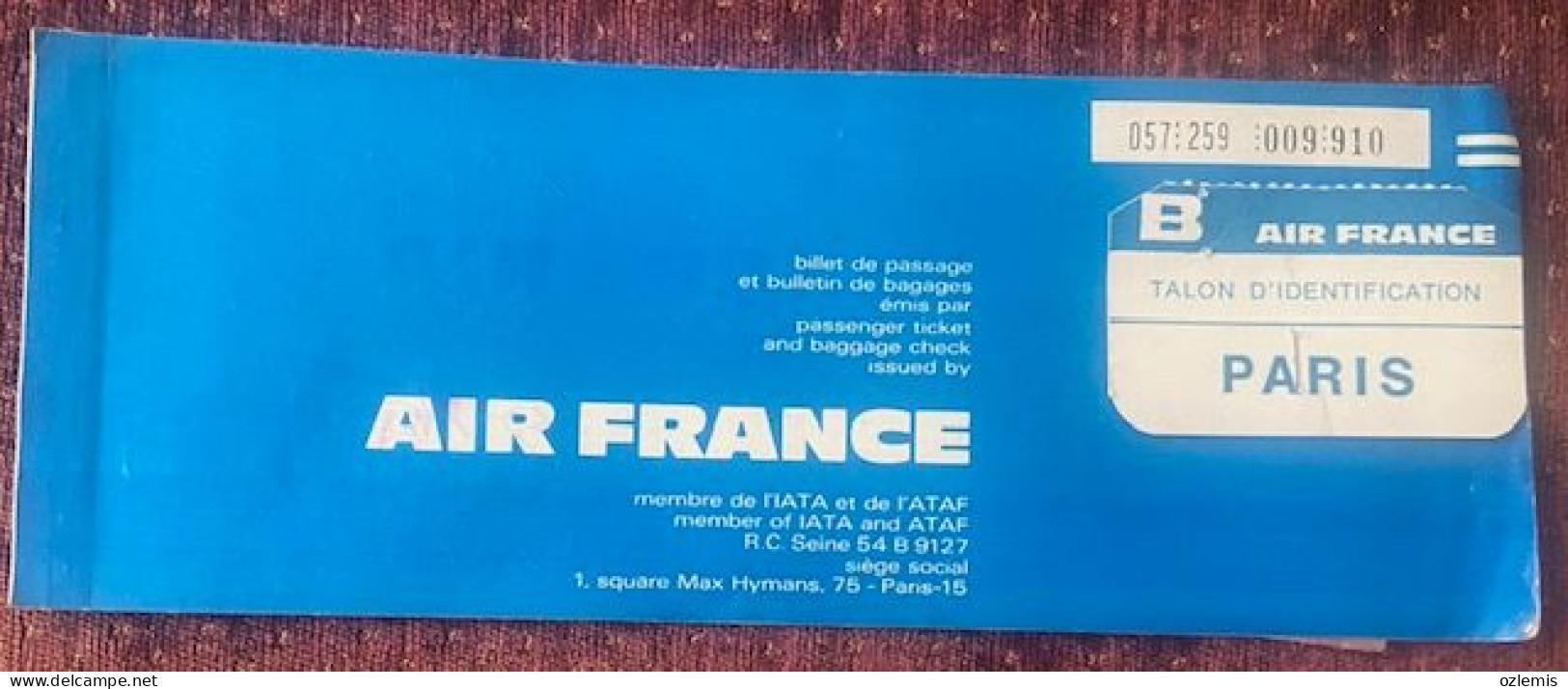 AIR FRANCE, ,TICKET ,1972 - Europe