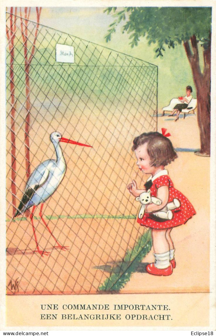 Illustrateur Wally Fialkowska - Humour Enfants Zoo Cigogne - Jouets Ourson En Peluche      N 110 - Fialkowska, Wally