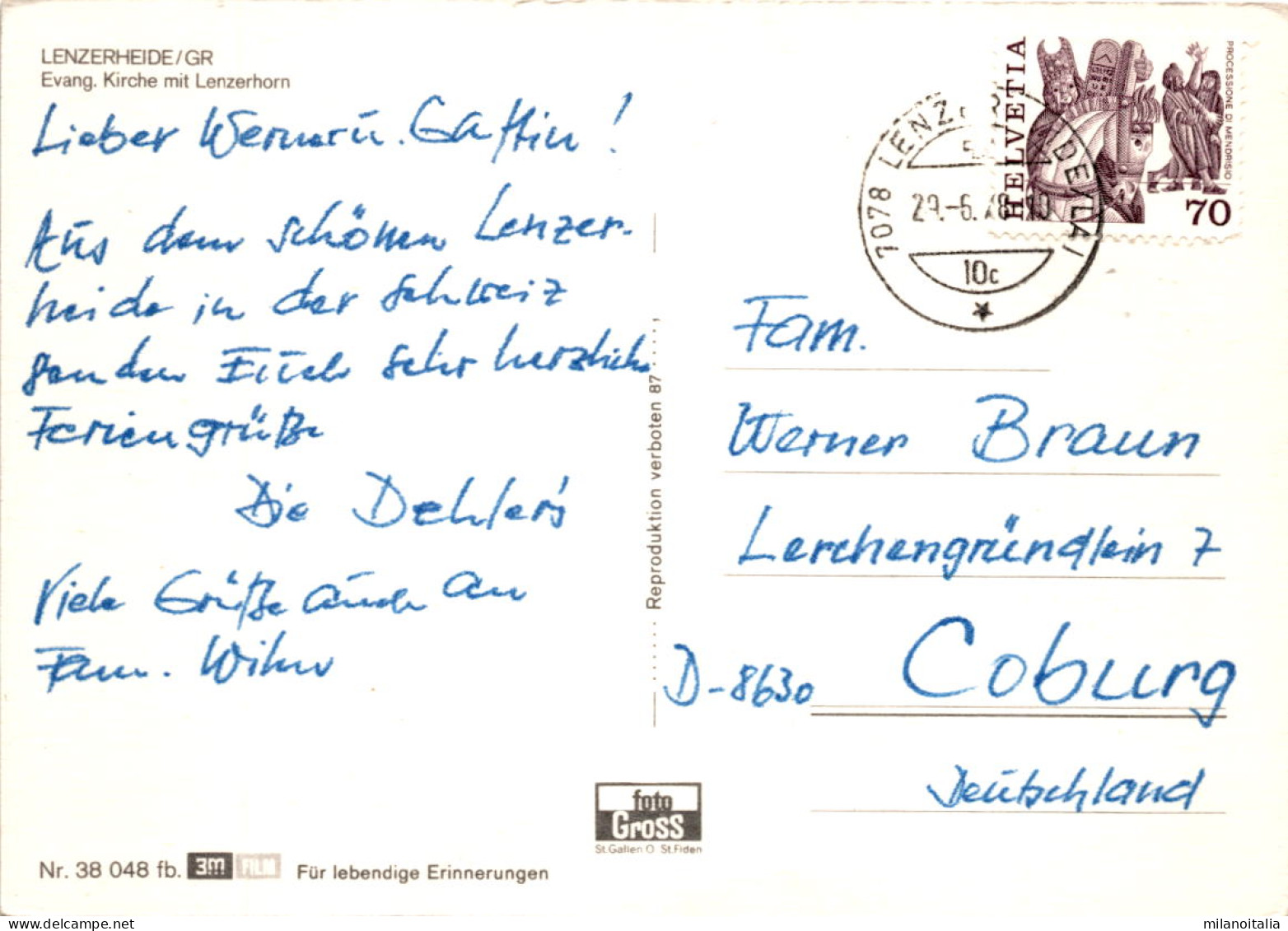 Lenzerheide - Evang. Kirche Mit Lenzerhorn (38048) * 29. 6. 1978 - Lantsch/Lenz