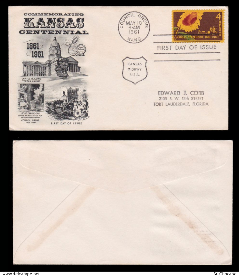 US.Kansas Statehood Centenary.1961.FIRST DAY ISSUE. SCOTT 1163 - 1951-1960
