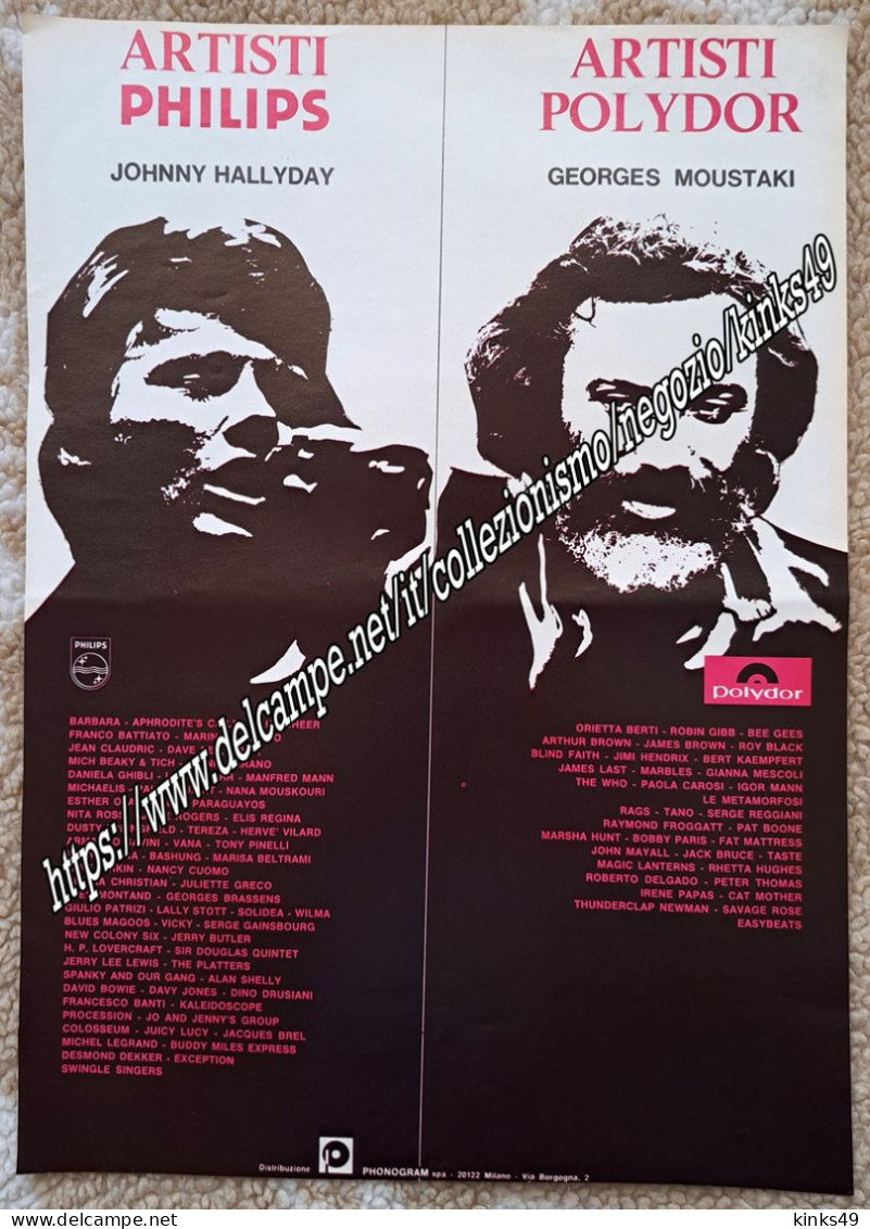 B245> < JOHNNY HALLYDAY E GEORGES MOUSTAKI > Pagina Pubblicità PHILIPS & POLYDOR > OTTOBRE 1970 - Posters