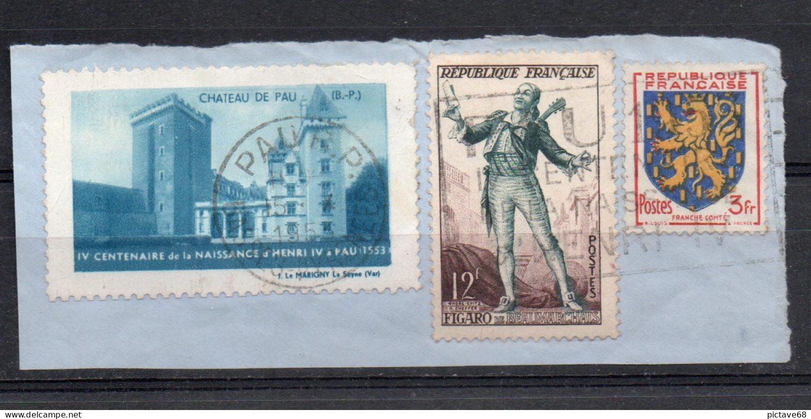 VIGNETTE DU CHATEAU DE PAU SUR FRAGMENT DE LETTRE DE 1953 - Toerisme (Vignetten)