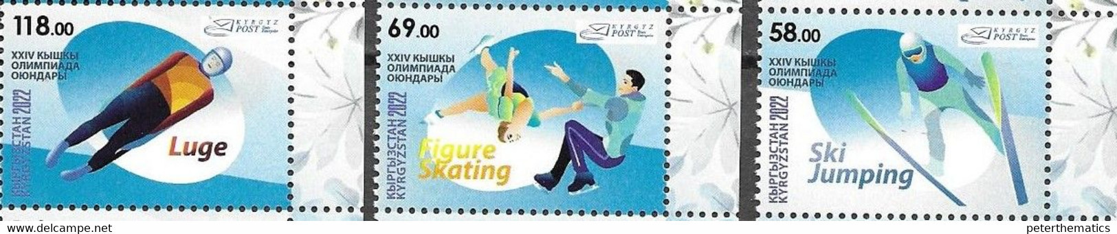 KYRGYZSTAN, 2022, MNH,OLYMPICS, BEIJING WINTER OLYMPICS, SKI JUMPING, FIGURE SKATING, LUGE, 3v - Invierno 2022 : Pekín