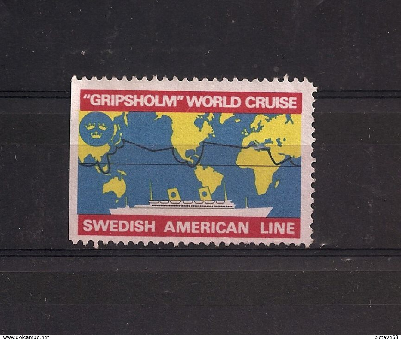 VIGNETTE SUEDOISE DE LA SWEDISH AMERICAN LINE- GRIPSHOLM WORLD CRUISE - Tourism (Labels)