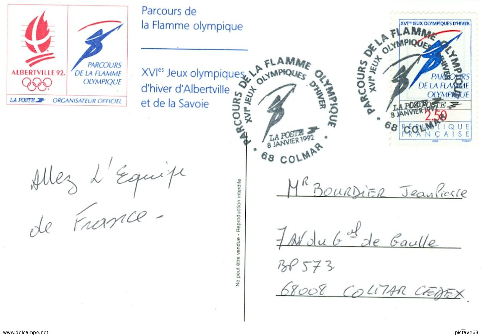 FRANCE / CARTE COMMEMORATIVE PARCOURS DE LA FLAMME OLYMPIQUE JO ALBERTVILLE 92 - Winter 1992: Albertville