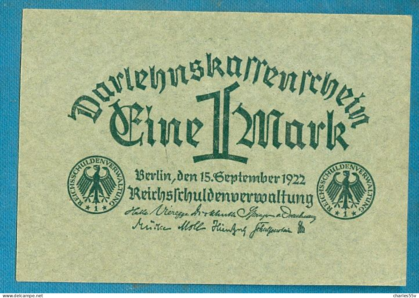 1 Mark 15.9.1922  AUNC - 1 Mark