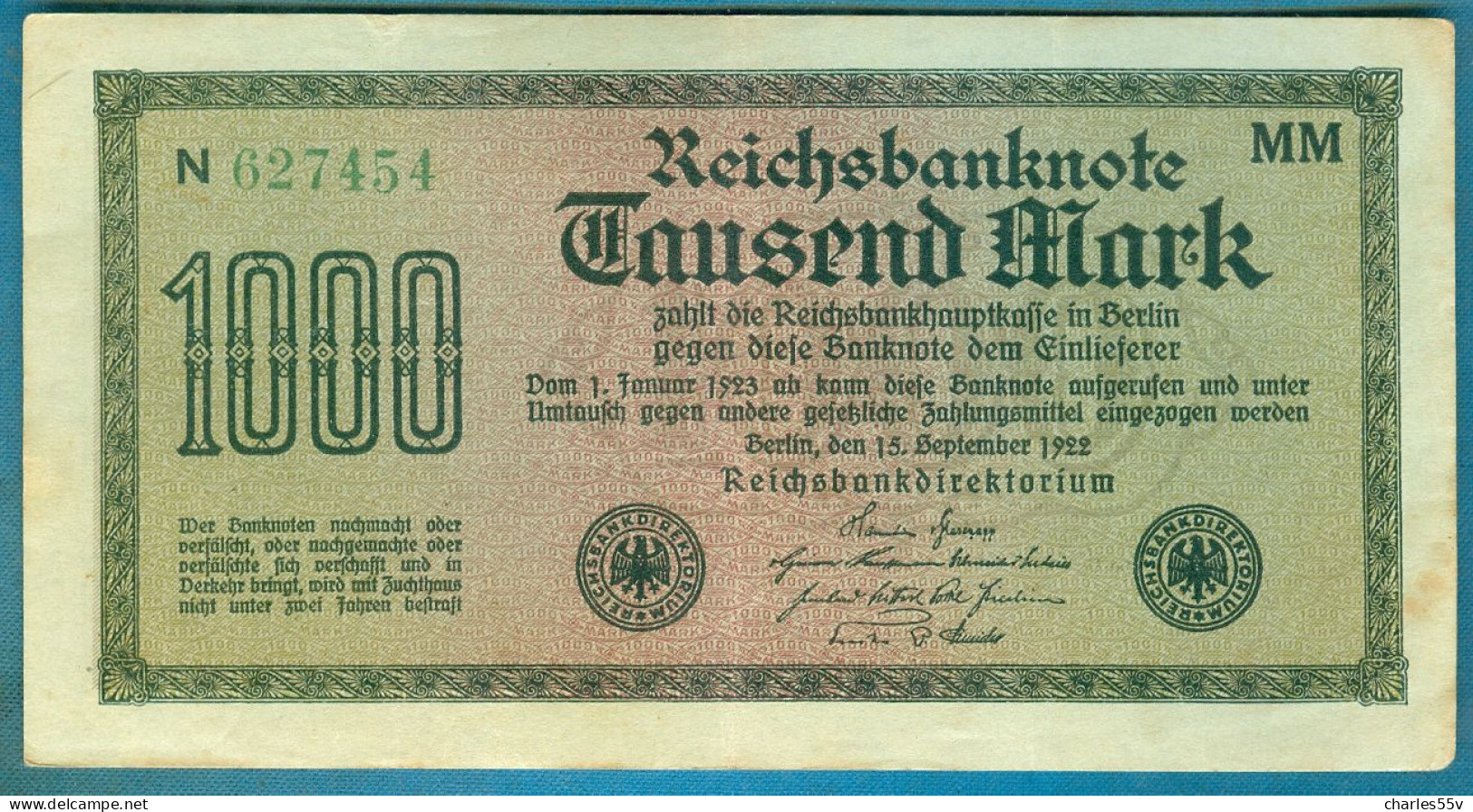 1000 Mark 15.9.1922 Serie N / MM  Wmk. "Vielecke" - 1000 Mark