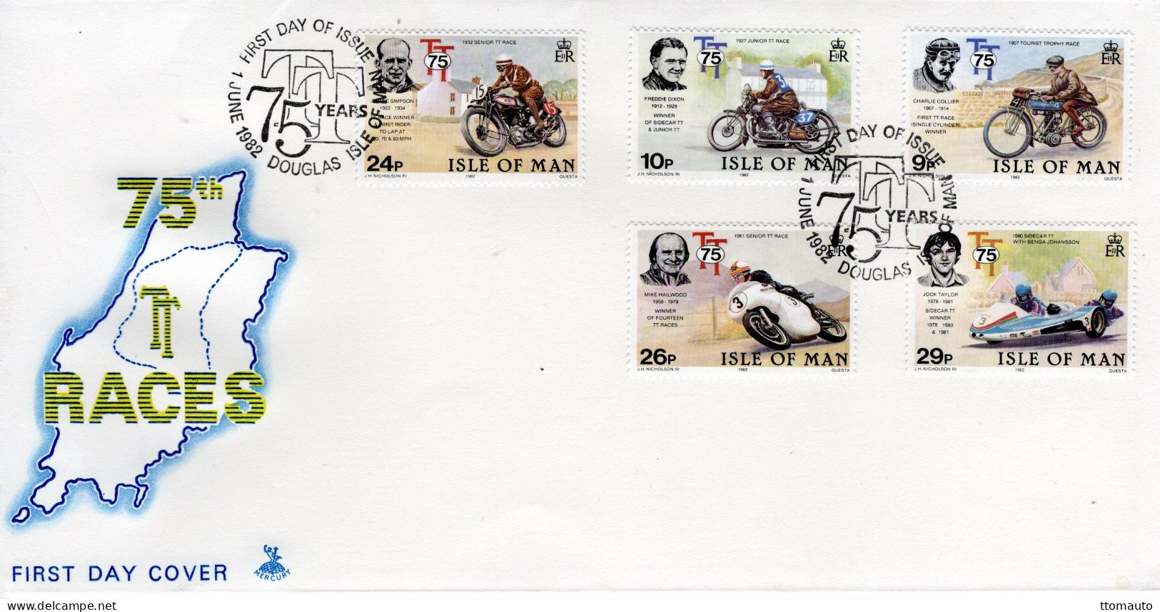 Lot De 4 Moto De Course Envelopes Premier Jour - Isle Of Man Tourist Trophy (TT) - 4 X FDC Envelopes - Moto