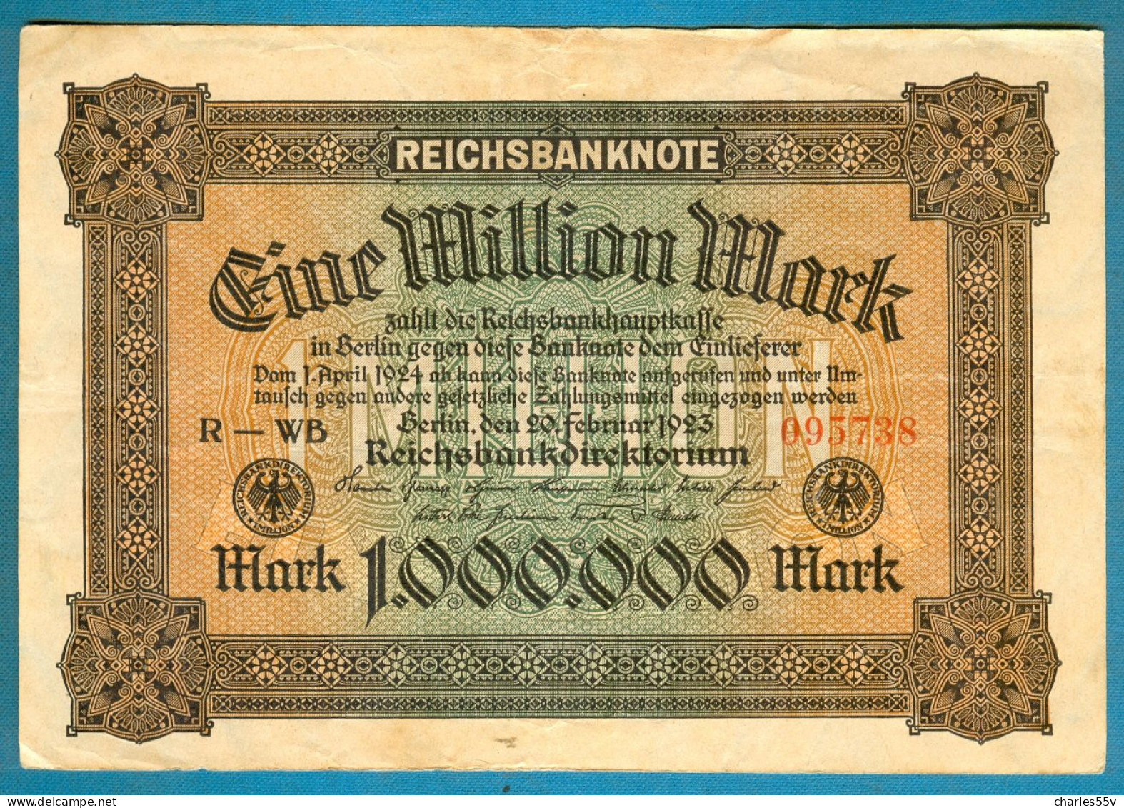 1000000 Mark 20.2.1923 Serie R-WB - 1 Miljoen Mark