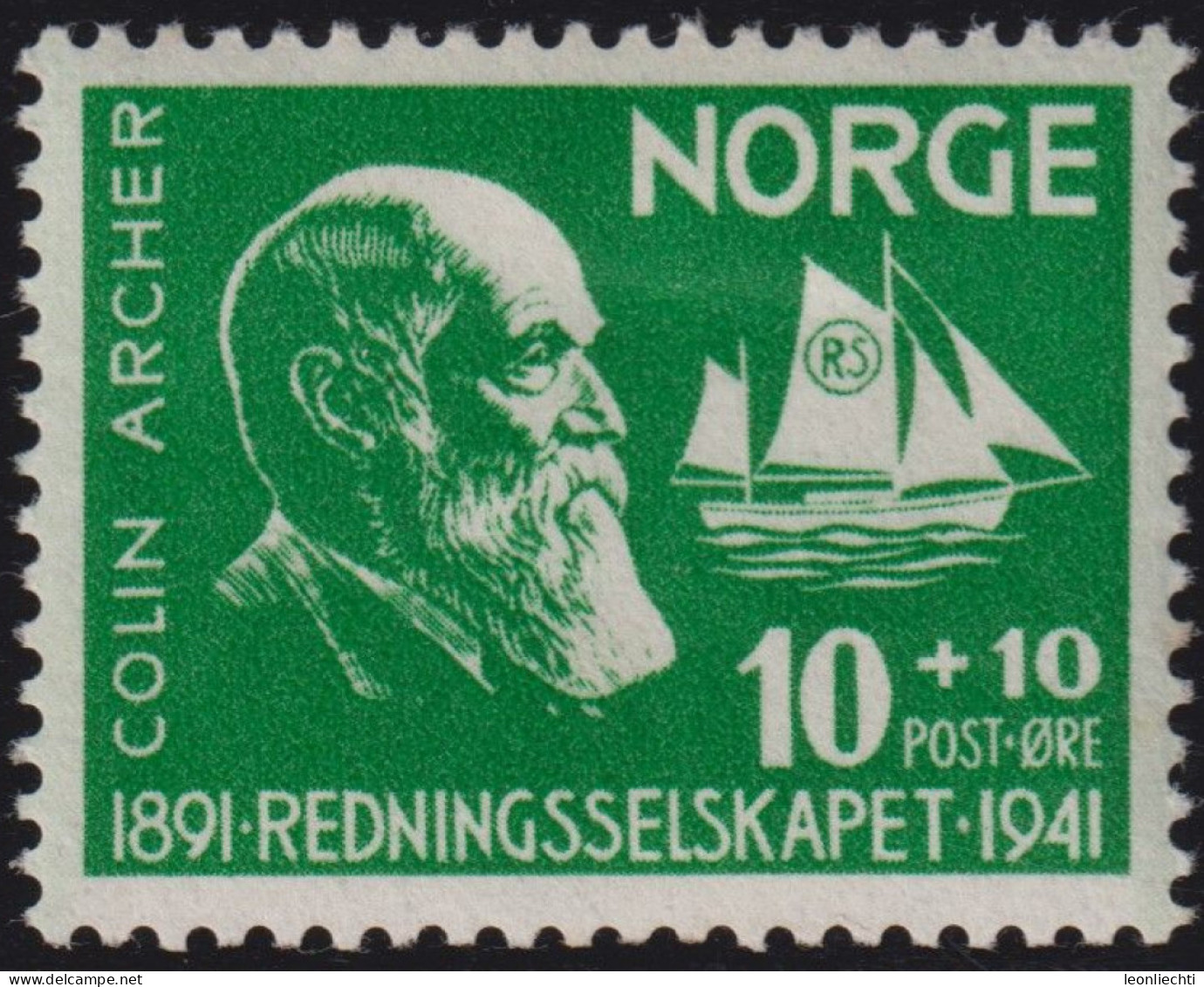 1941 Norwegen. *F Mi:NO 232, Sn:NO B20, Yt:NO 208, Nationale Rettungsboot-Institution - Nuovi