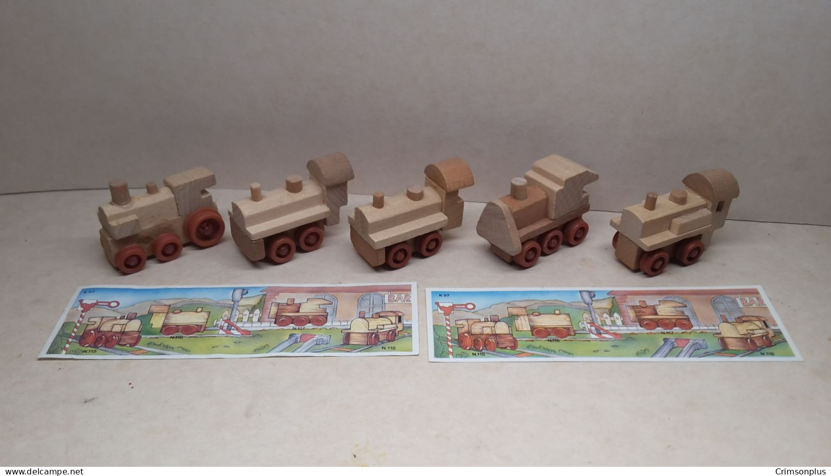 1997 Ferrero - Kinder Surprise - K97 115, 116, 117 & 118 Wooden Locomotives + 2 BPZ's - Monoblocs