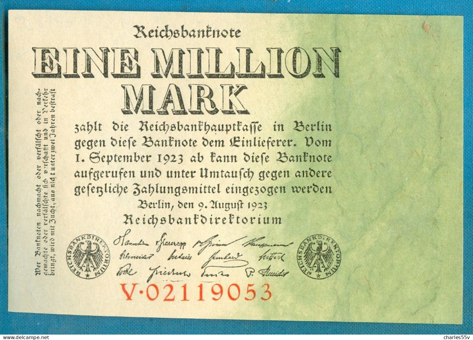 1000000 Mark 9.8.1923 Serie V   AUNC - 1 Miljoen Mark