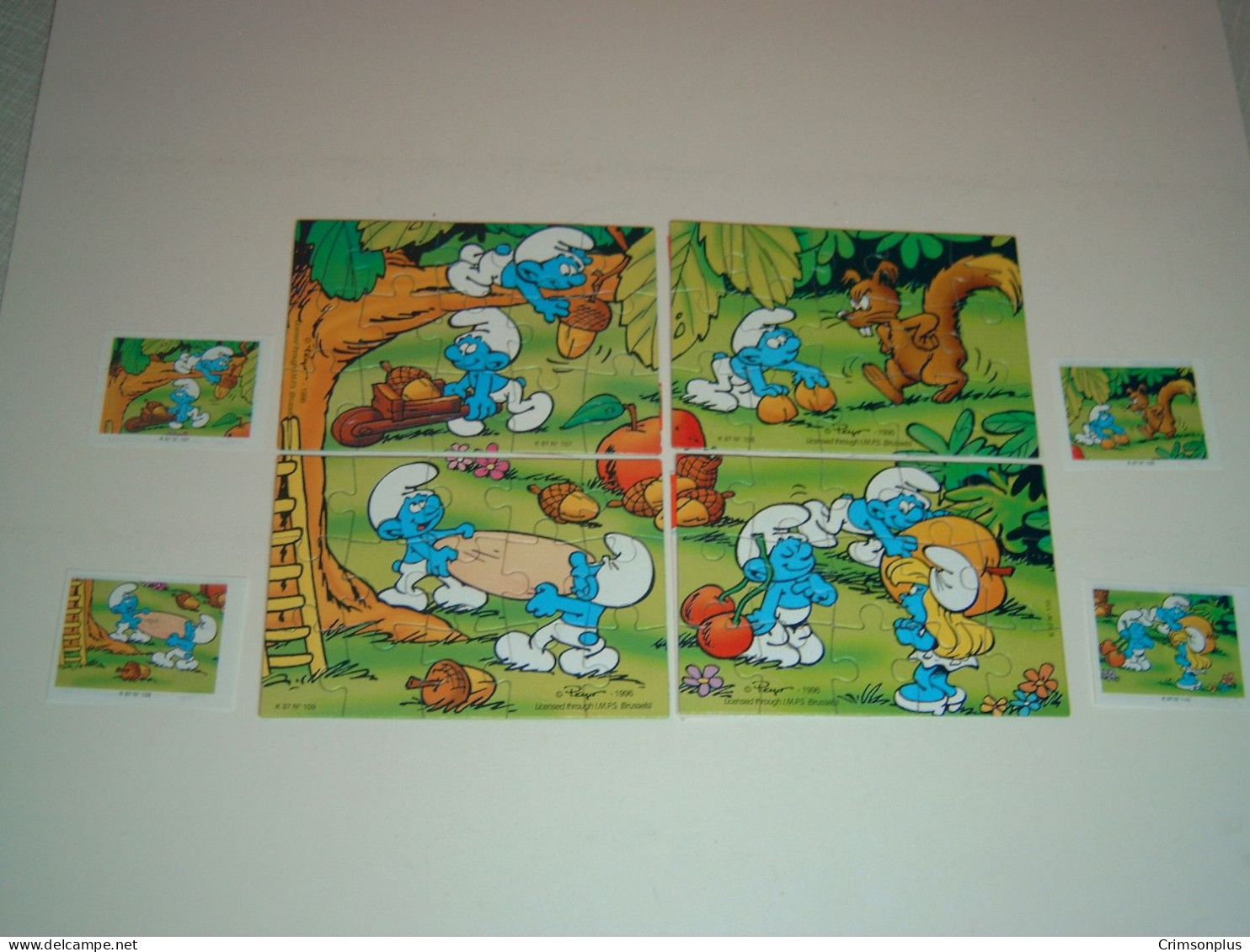 1997 Ferrero - Kinder Surprise - K97 107, 108, 109 & 110 Smurfs In The Forrest - Puzzles + 4 BPZ's - Monoblocs