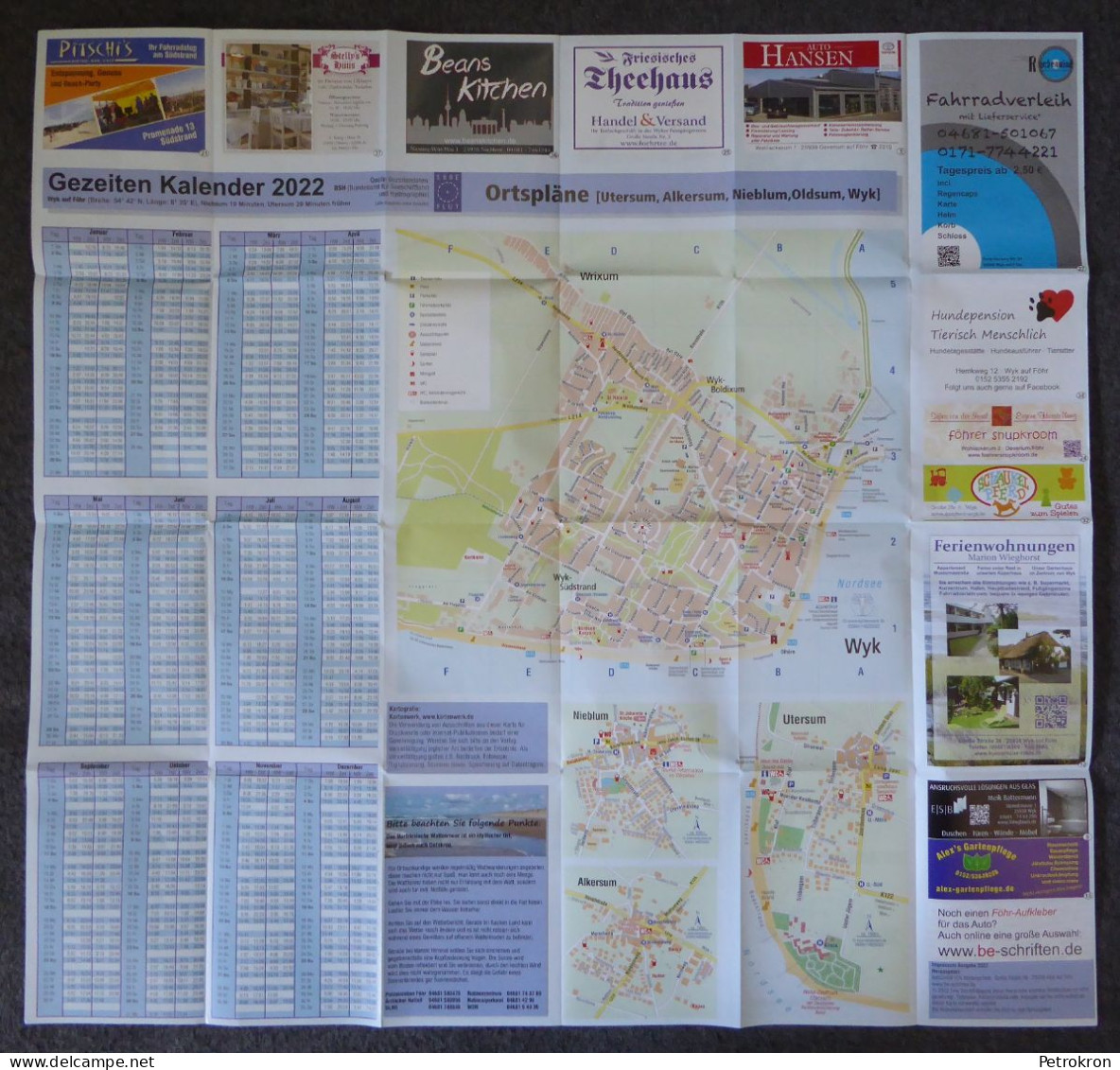 Fahrrad Karte Wanderkarte Föhr Nordsee Mit Stadtplan Wyk Mit Gezeitenkalender 2022 - Mapamundis