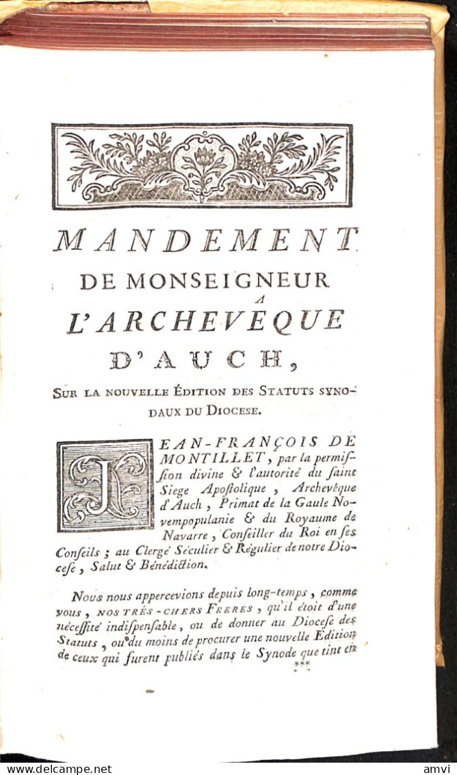 S01 - Recueil Des Statuts Synodaux Du Diocèse D'Auch. Toulouse, Robert, 1770 In 8°, 135pp Accidents Pages Dechirées - Midi-Pyrénées