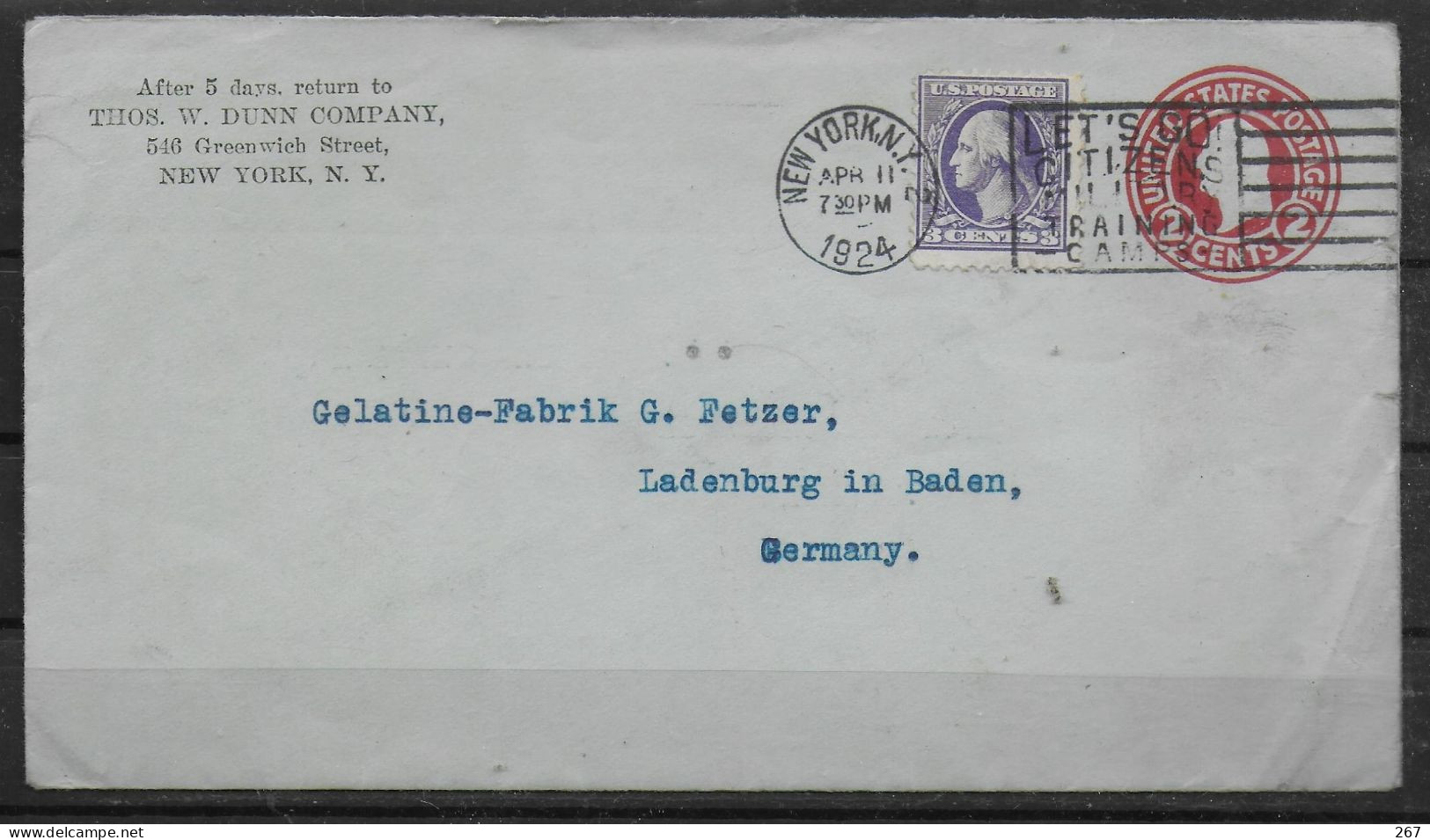 USA  Lettre PAP 1924 New York - 1921-40