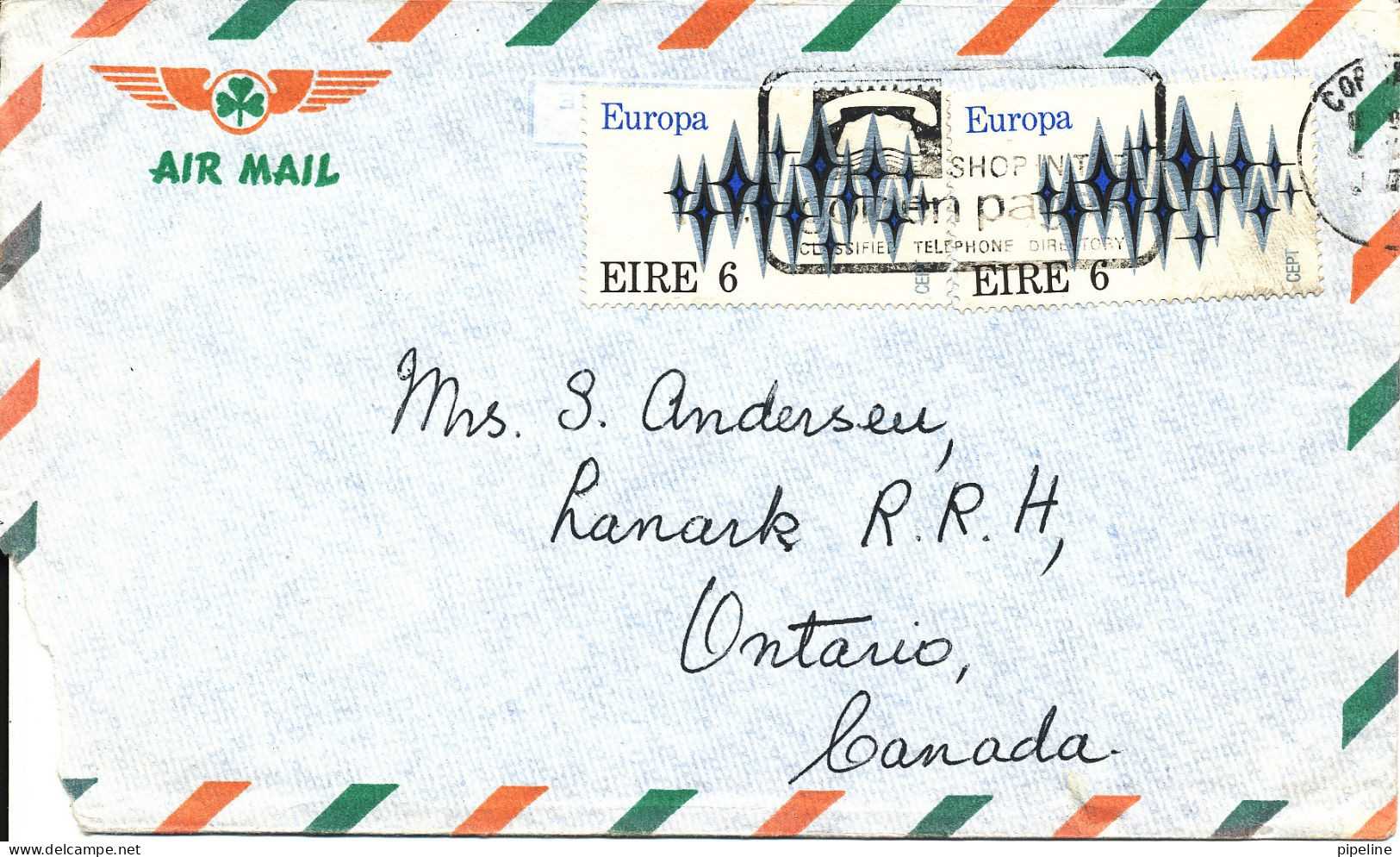 Ireland Air Mail Cover Sent To Canada 1972, 2 Stamps EUROPA CEPT 1972 6 P. (the Cover Is Damaged On The Backside) - Luftpost