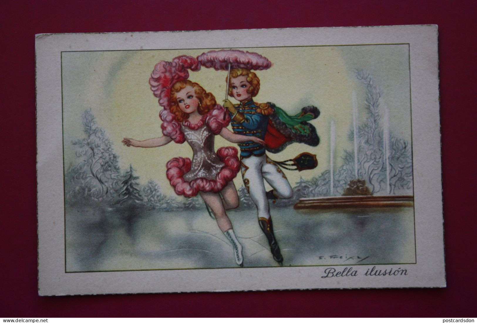 Bella Illusion, FIGURE SKATING - Old  Spanish Postcard  1940s - Pattinaggio Artistico