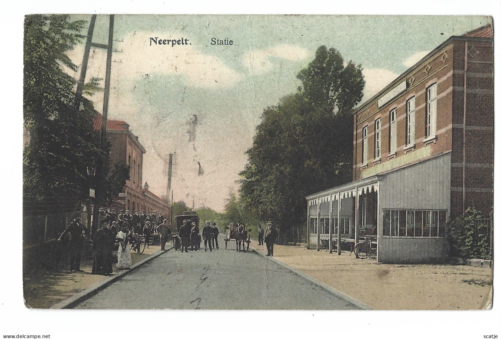 Neerpelt.   -   Statie  -  Gekleurd!   -   (Licht Kreukje)  1914   Naar   Grobbendonck - Neerpelt