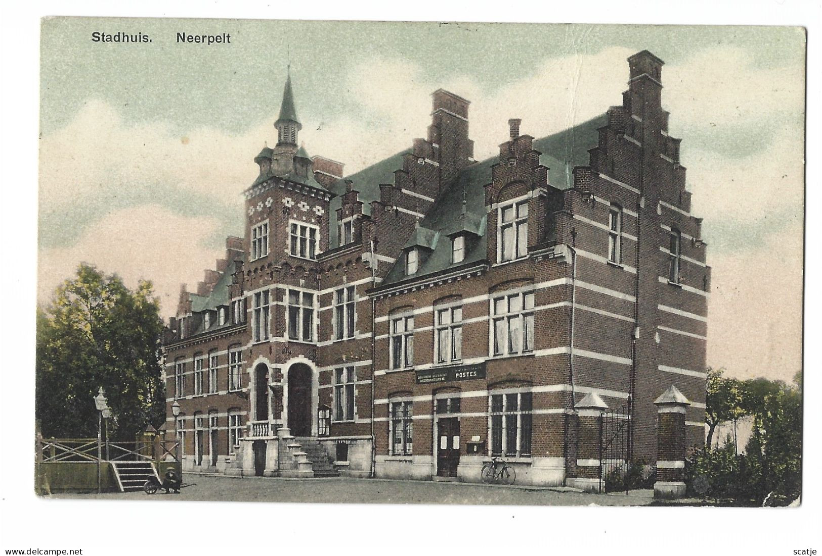 Neerpelt.   -   Stadhuis.   -  Gekleurd!   -   1909   Naar   Woensel - Neerpelt