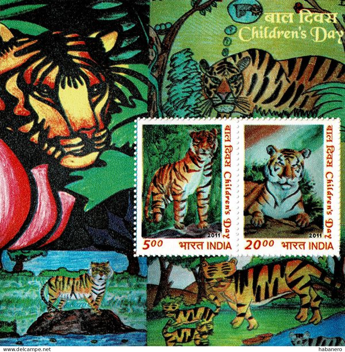 INDIA 2011 Mi BL 98 TIGERS / CHILDREN'S DAY MINT MINIATURE SHEET ** - Blocks & Kleinbögen