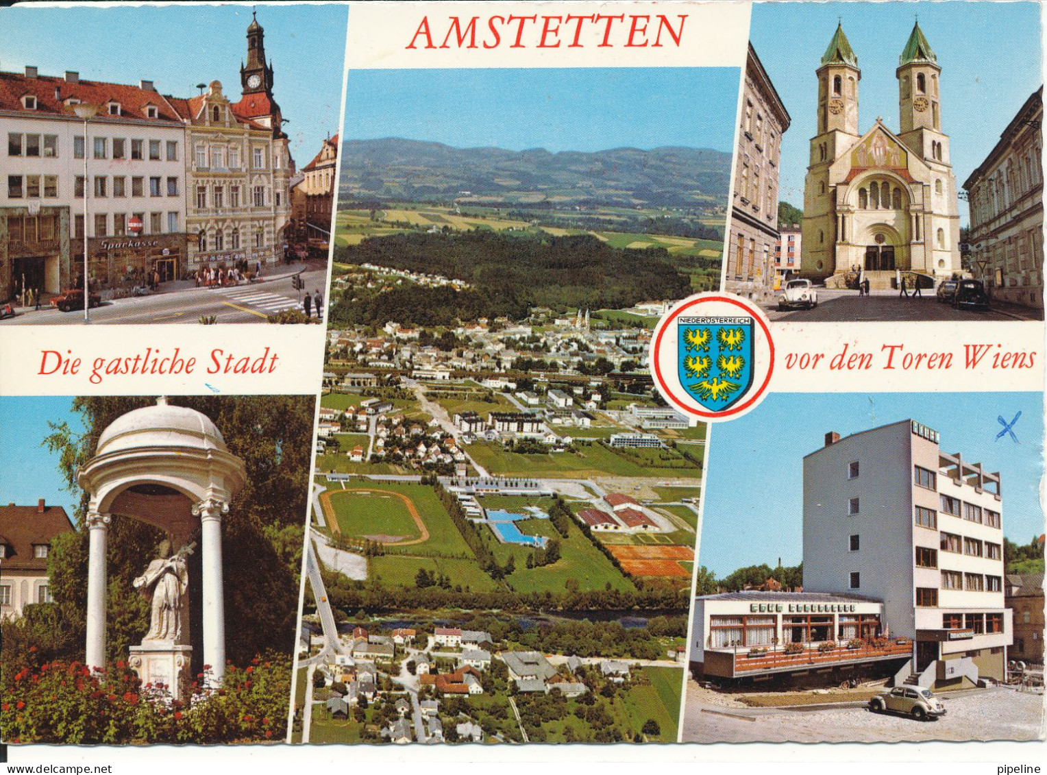 Austria Postcard Sent To Denmark Amstetten 18-8-1975 With Red Meter Cancel - Amstetten