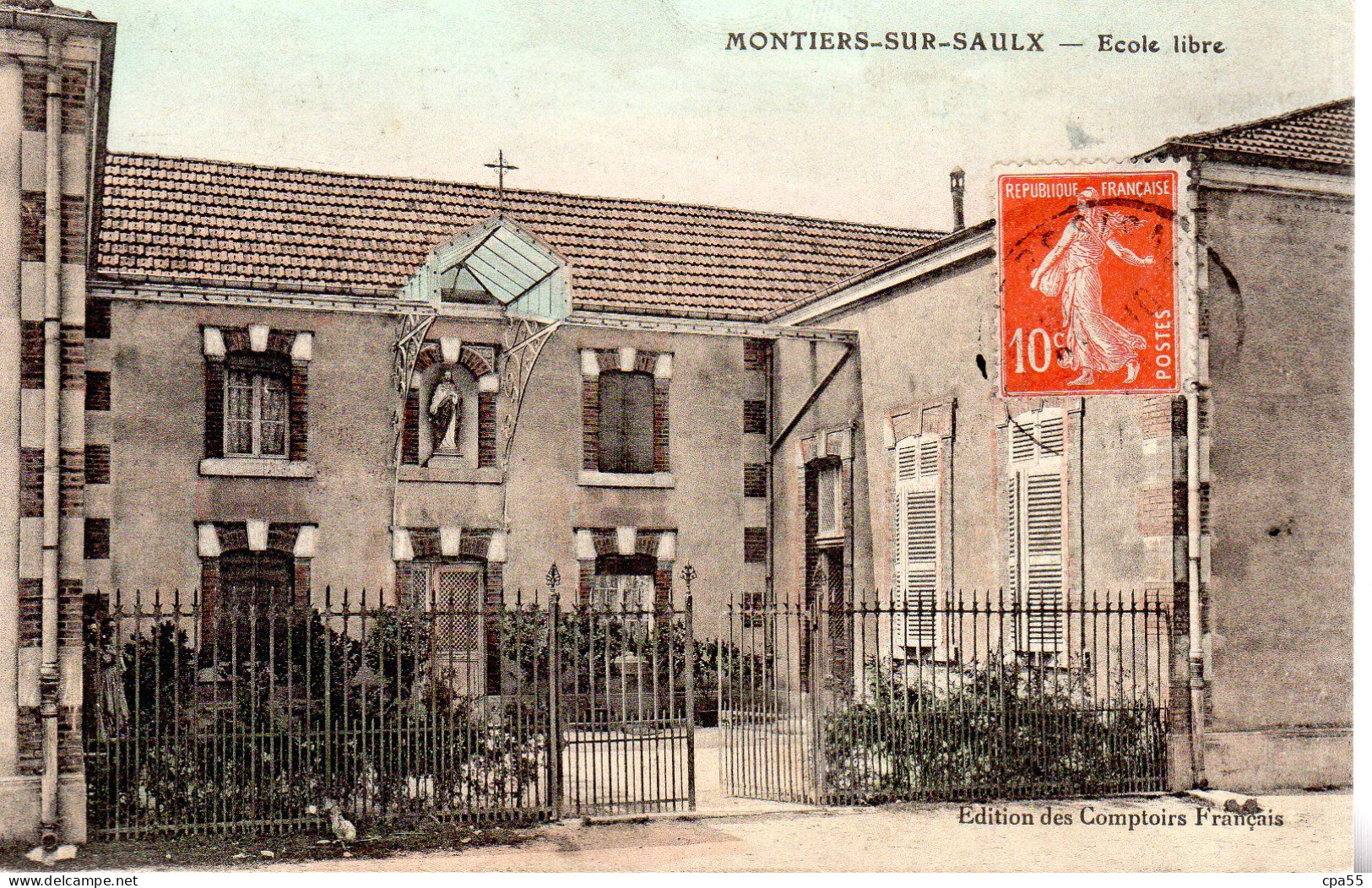 MONTIERS SUR SAULX  -  Ecole Libre  -  Jolie Carte Colorisée Des Comptoirs Français - Montiers Sur Saulx