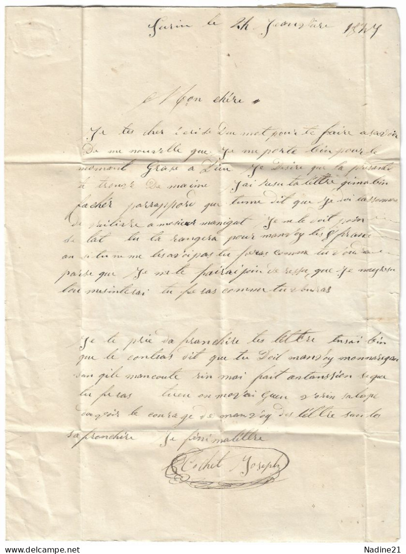 1847. Lettre. Avec Corresp. 1847 Tampon Turin (TORINO 25 GENN.) à Dest. FRANCE - Taxe 8 De Port Payé - Unclassified