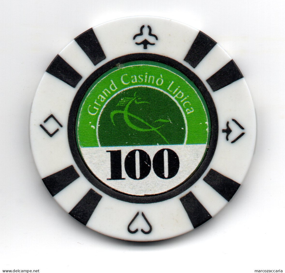 GETTONE, TOKEN, FICHE CASINO' LIPICA/LIPIZZA (SLOVENIA) 100 LIRE Colore VERDE - Casino