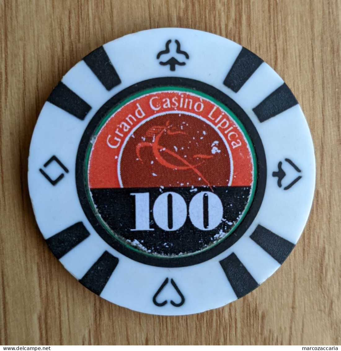 GETTONE, TOKEN, FICHE CASINO' LIPICA/LIPIZZA (SLOVENIA) 100 LIRE Colore ROSSO - Casino