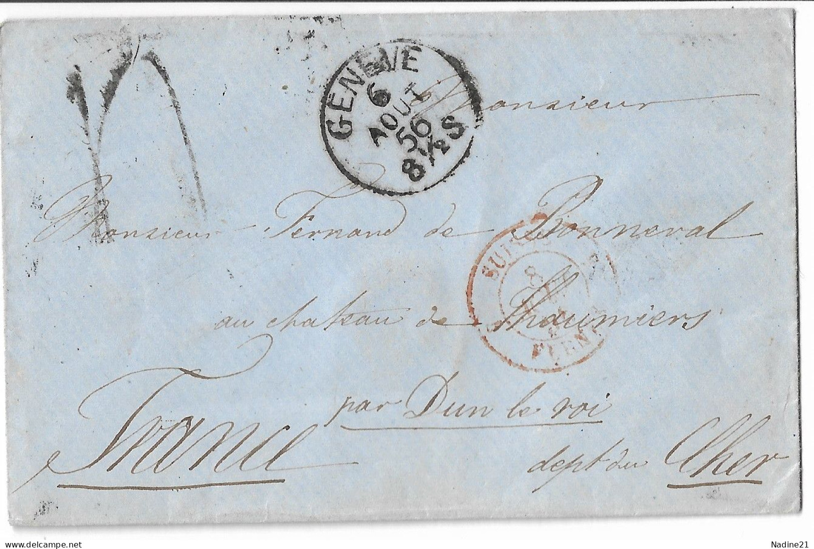 1856. Env. Sans Corresp. 1856 Genève SUISSE (Dateur Noir) - Pass. Front. Càd Berne Rouge (Chiffre 4 Et 5) à Dest. FRANCE - Unclassified