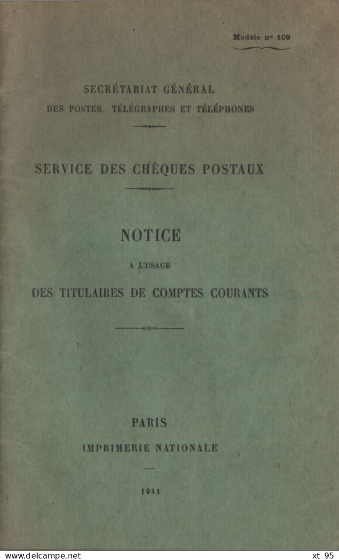 Notice Service Des Cheques Postaux - 1941 - 32 Pages - Comptabilité/Gestion