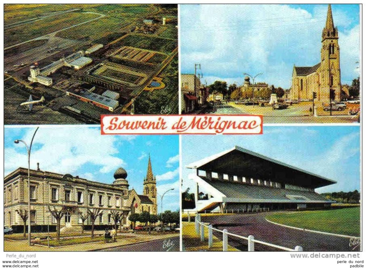 Carte Postale 33. Mérignac L'aéroport Vue Aérienne Le Stade De Football La Mairie L'église Trés Beau Plan - Merignac