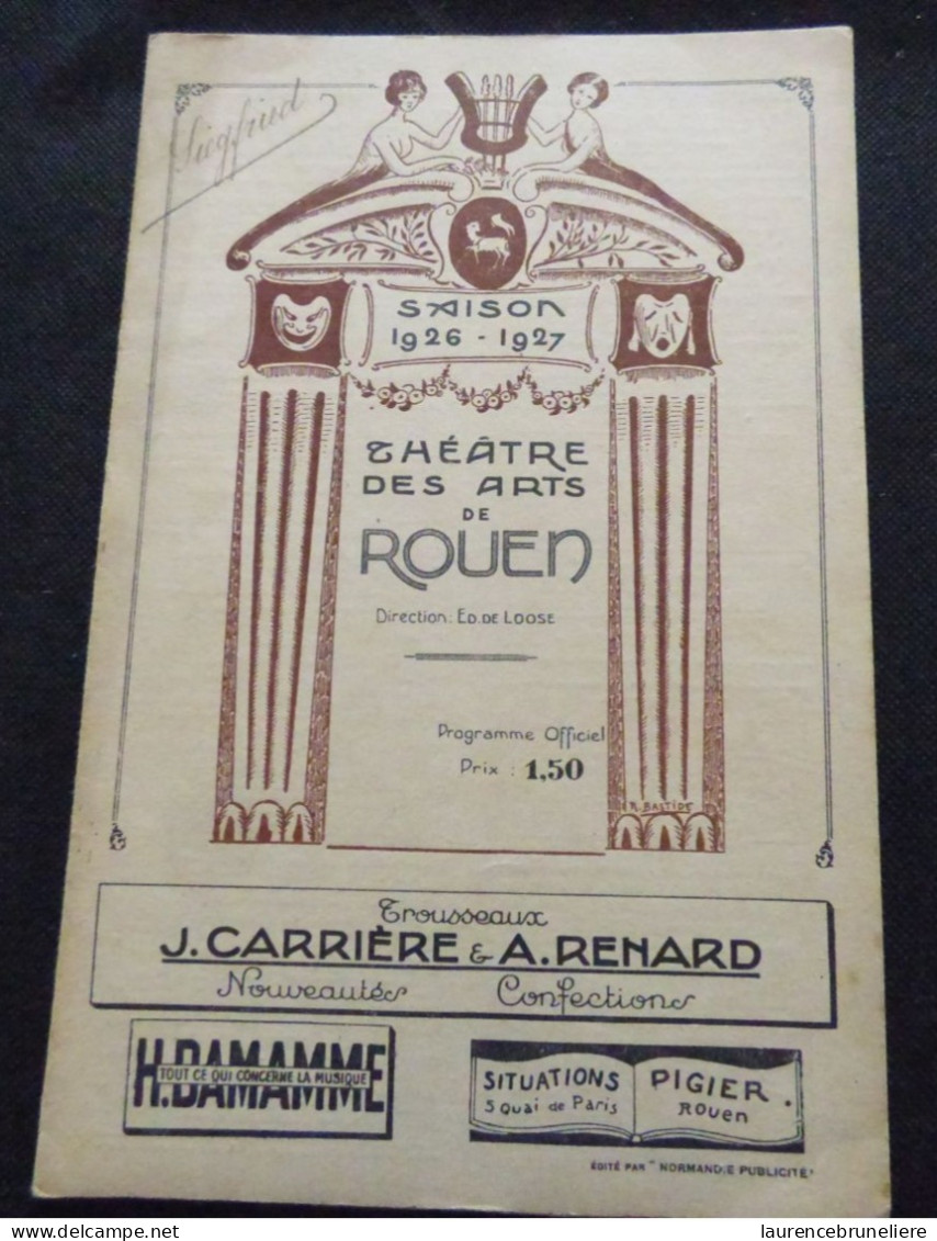 THEATRE DES ARTS DE ROUEN - SAISON 1926-1927 - PROGRAMME OFFICIEL - Programmes