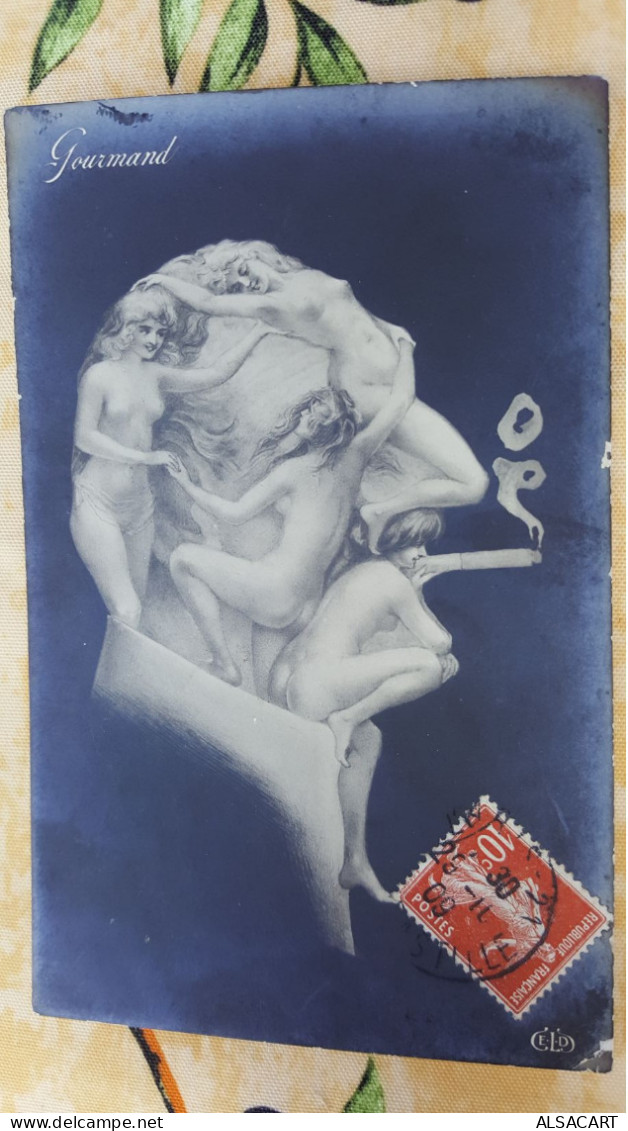 Gourmand ,silhouette D'un Homme Qui Fume , 4 Femmes Nues - Scherenschnitt - Silhouette