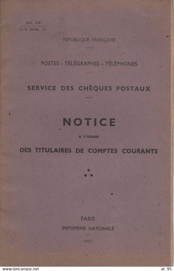 Notice Service Des Cheques Postaux - 1951 - 32 Pages - Comptabilité/Gestion