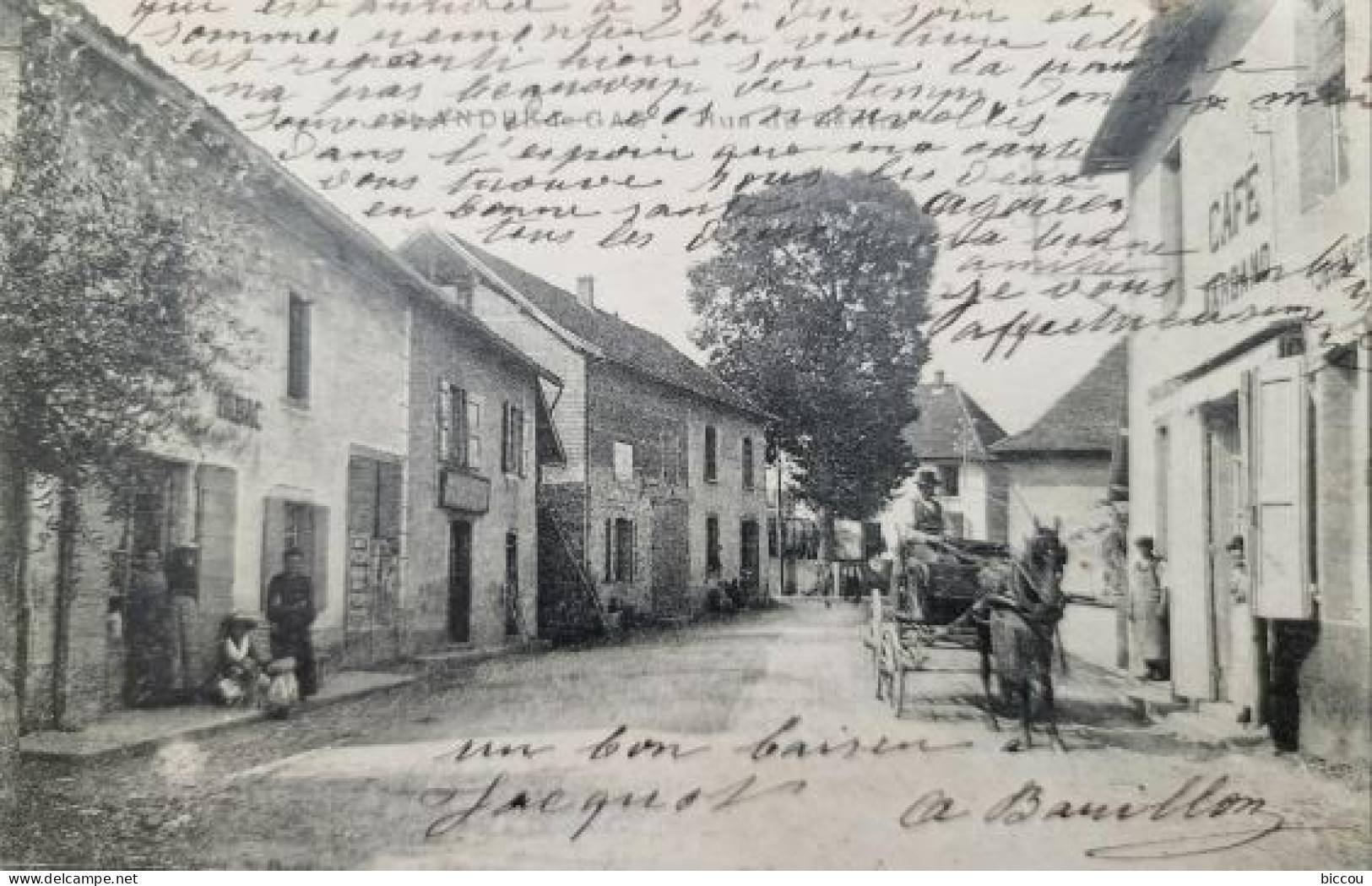 Cpa ST ANDRE LE GAZ 38 - 1918 - Rue Du Centre (attelage, Café Margand, Tabac) - Saint-André-le-Gaz
